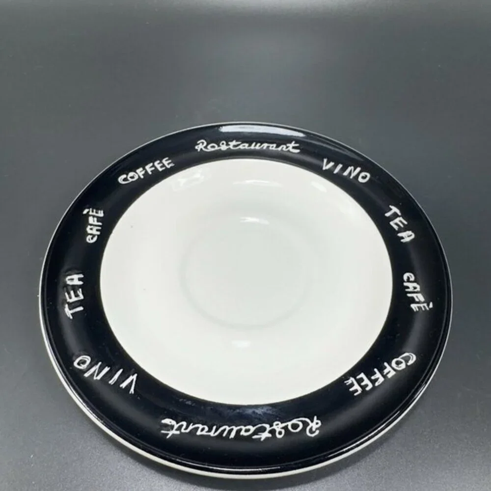 Pier 1 ENGLAND ANGLETERRE Ceramic Teacup And‎ Saucer Set Vino Coffee Black White
